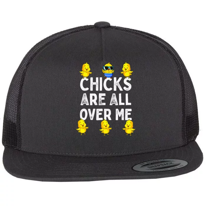 Retro Chicks Are All Over Me Baby Funny Chicken Lover Farm Flat Bill Trucker Hat