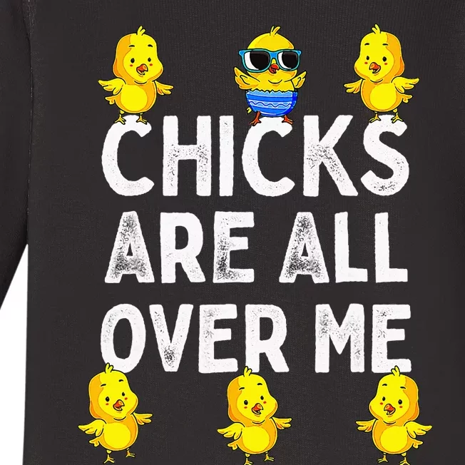 Retro Chicks Are All Over Me Baby Funny Chicken Lover Farm Baby Long Sleeve Bodysuit