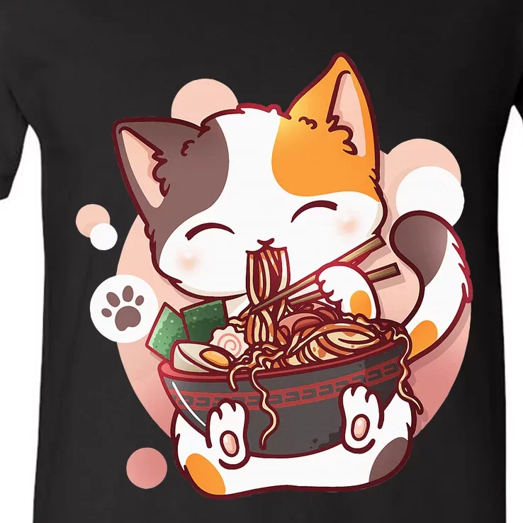 Ramen Cat Anime Kawaii Neko Japanese V-Neck T-Shirt