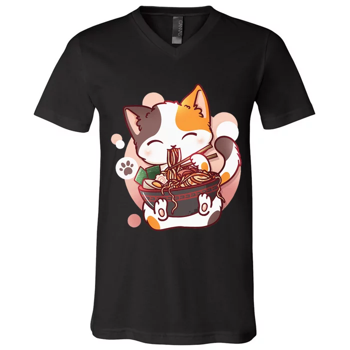 Ramen Cat Anime Kawaii Neko Japanese V-Neck T-Shirt