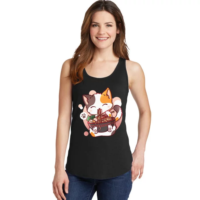 Ramen Cat Anime Kawaii Neko Japanese Ladies Essential Tank