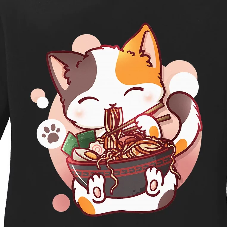 Ramen Cat Anime Kawaii Neko Japanese Ladies Long Sleeve Shirt