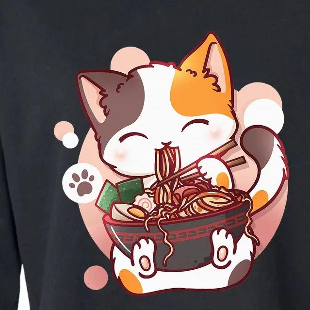 Ramen Cat Anime Kawaii Neko Japanese Cropped Pullover Crew