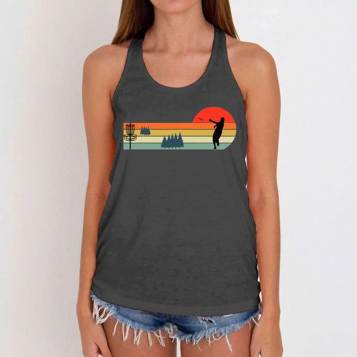 Retro Cool and Fun Disc Golf Sport Sunset Vantage Women's Knotted Racerback Tank