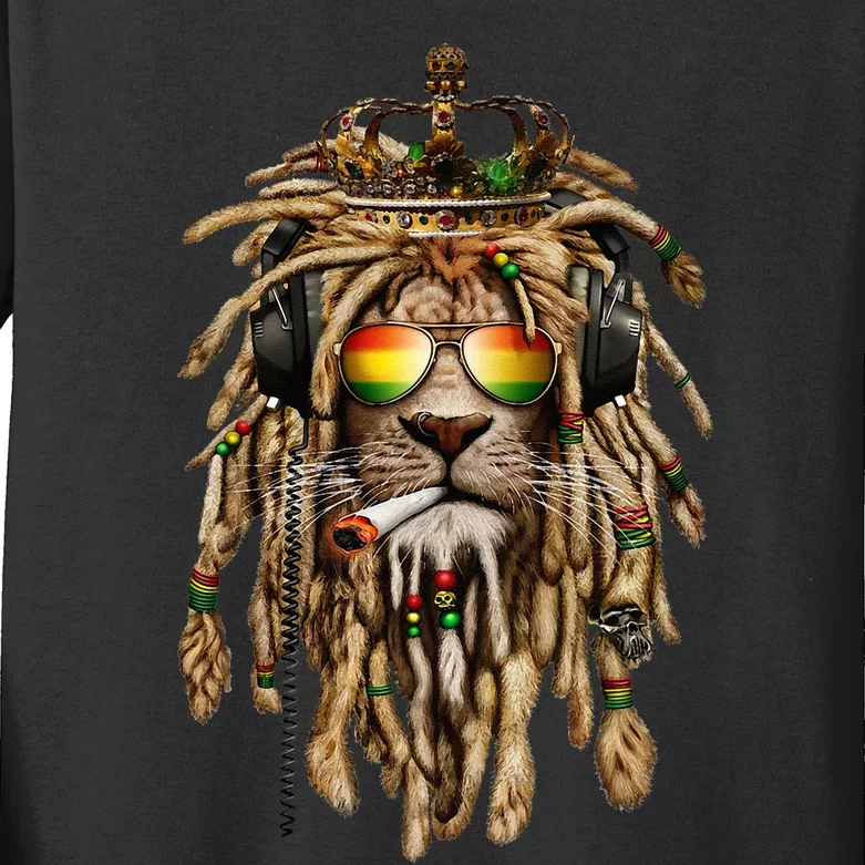 Rastafarian clothing and Reggae apparel with Reggae Lion Kids Long Sleeve Shirt