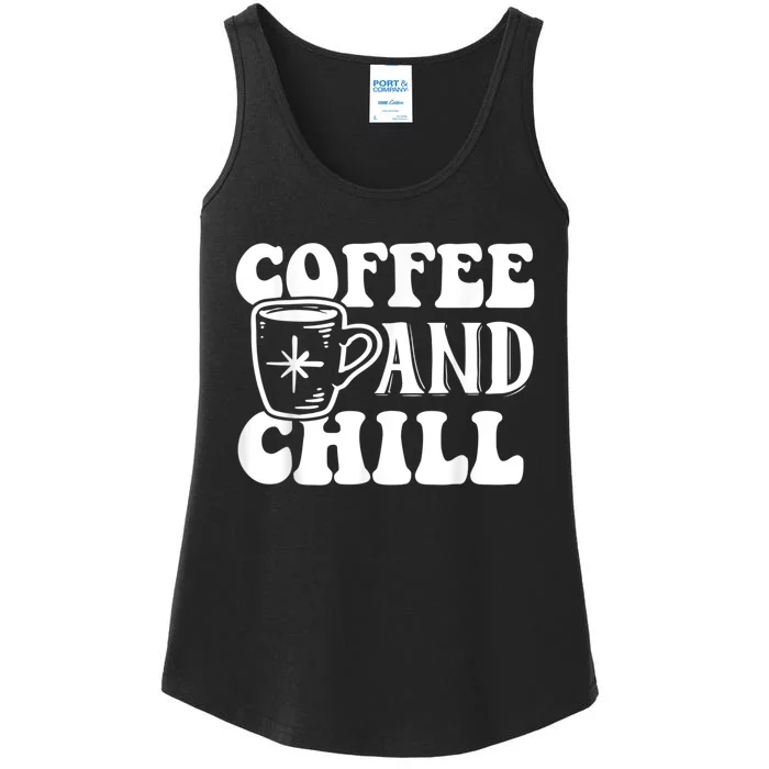 Retro Coffee And Chill Coffee Lover Funny Graphic Tees Ladies Essential Tank