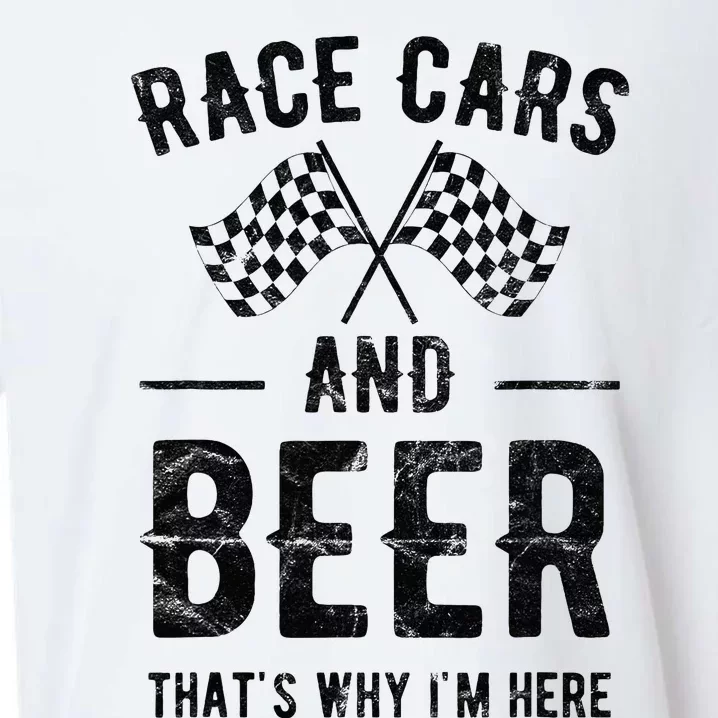 Race Cars And Beer ThatS Why IM Here Garment Sueded Cloud Jersey T-Shirt