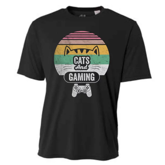 Retro Cats And Gaming Funny Cat Lover Gaming Gifts Gamer Cooling Performance Crew T-Shirt