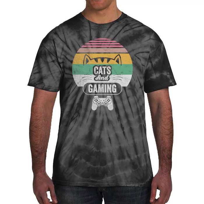 Retro Cats And Gaming Funny Cat Lover Gaming Gifts Gamer Tie-Dye T-Shirt