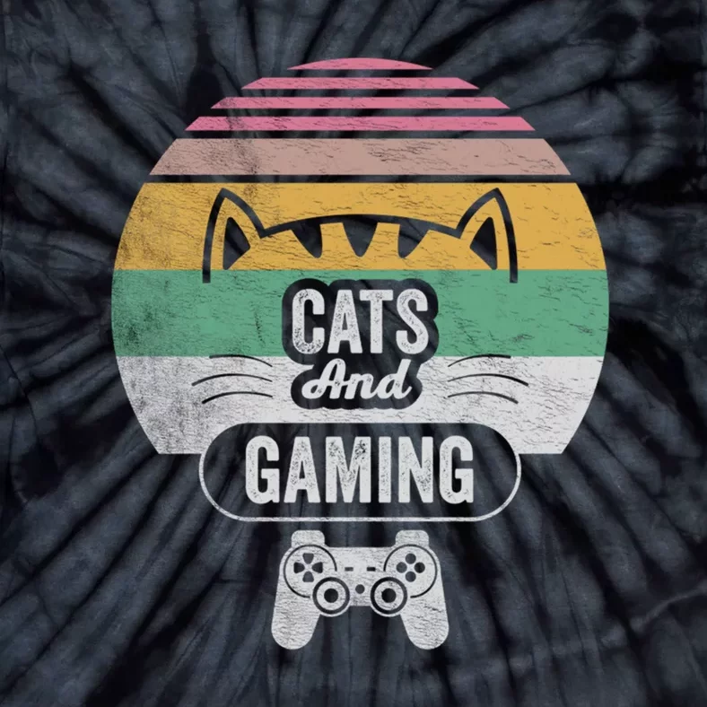 Retro Cats And Gaming Funny Cat Lover Gaming Gifts Gamer Tie-Dye T-Shirt