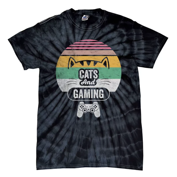 Retro Cats And Gaming Funny Cat Lover Gaming Gifts Gamer Tie-Dye T-Shirt