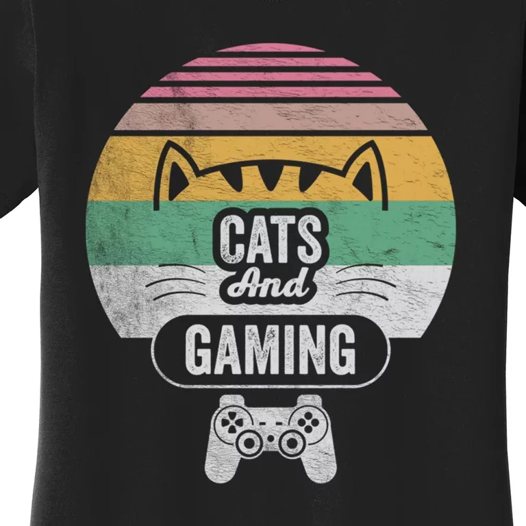 Retro Cats And Gaming Funny Cat Lover Gaming Gifts Gamer Women's T-Shirt