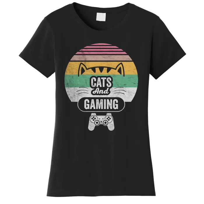 Retro Cats And Gaming Funny Cat Lover Gaming Gifts Gamer Women's T-Shirt