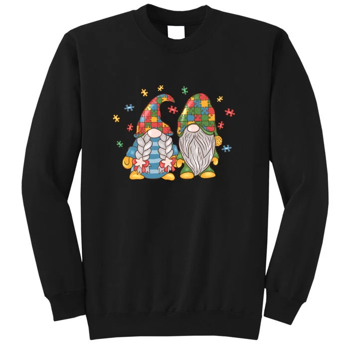 Retro Cute Autism Gnome Puzzle Autism Awareness Month Tall Sweatshirt