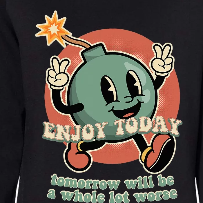 Retro Cartoon Bomb Nihilism Classic Fit Crew Neck Womens California Wash Sweatshirt