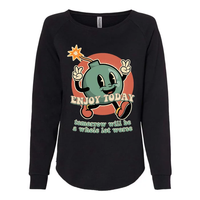 Retro Cartoon Bomb Nihilism Classic Fit Crew Neck Womens California Wash Sweatshirt