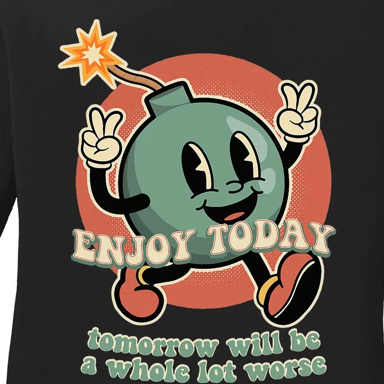 Retro Cartoon Bomb Nihilism Classic Fit Crew Neck Ladies Long Sleeve Shirt