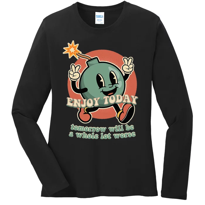 Retro Cartoon Bomb Nihilism Classic Fit Crew Neck Ladies Long Sleeve Shirt