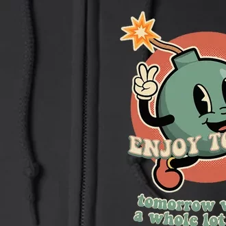 Retro Cartoon Bomb Nihilism Classic Fit Crew Neck Full Zip Hoodie