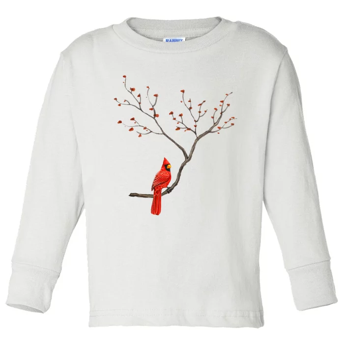 Red Cardinal Bird Lovers Birdwatching Birding Vintage Toddler Long Sleeve Shirt