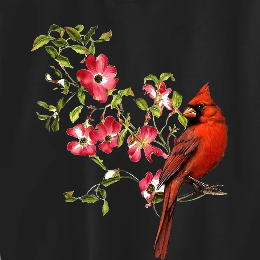 Red Cardinal Bird And Pink Flowering Dogwood Blossoms Kids Sweatshirt