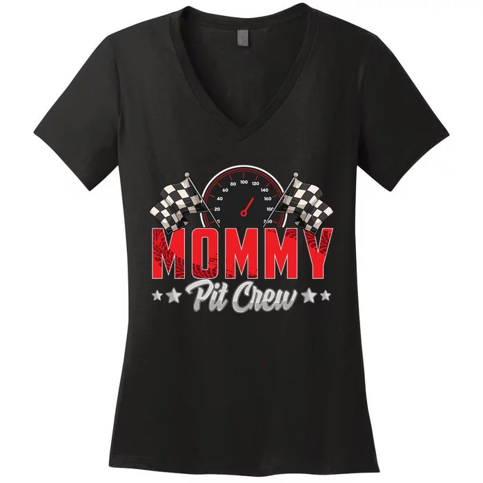 Race Car Birthday Party Racing Family Mommy Pit Crew Women's V-Neck T-Shirt