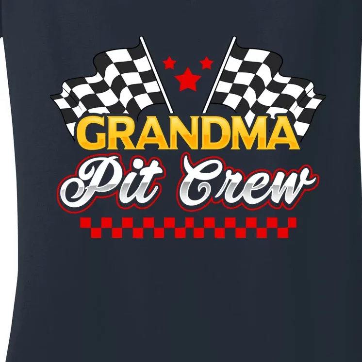 Race Car Birthday Party Racing Family Grandma Pit Crew Women's V-Neck T-Shirt