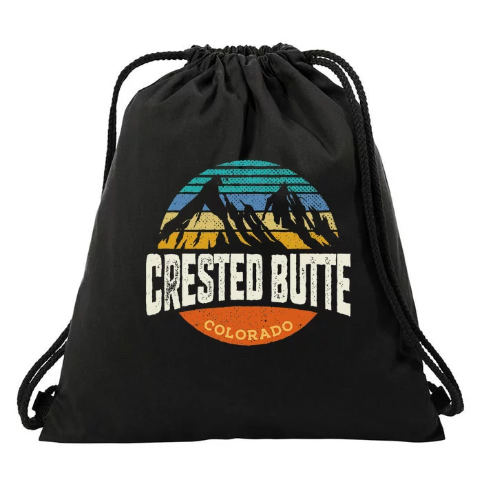 Retro Crested Butte Outdoors Mountain Colorado Drawstring Bag