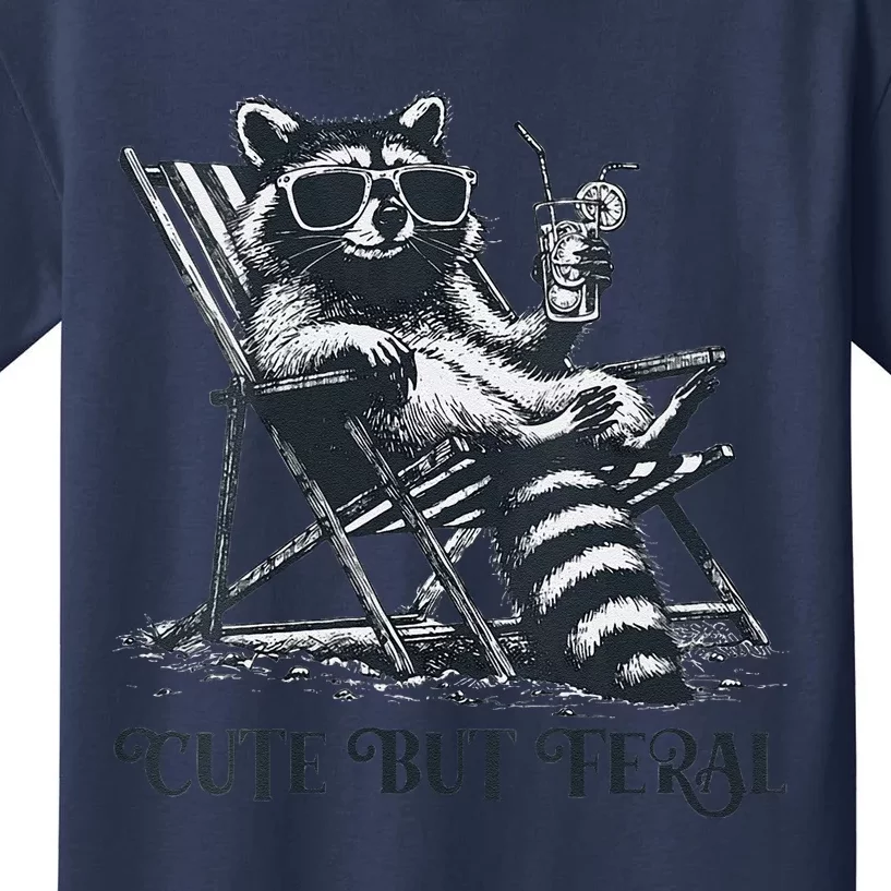 Raccoon Cute But Feral Funny Summer Design Kids T-Shirt