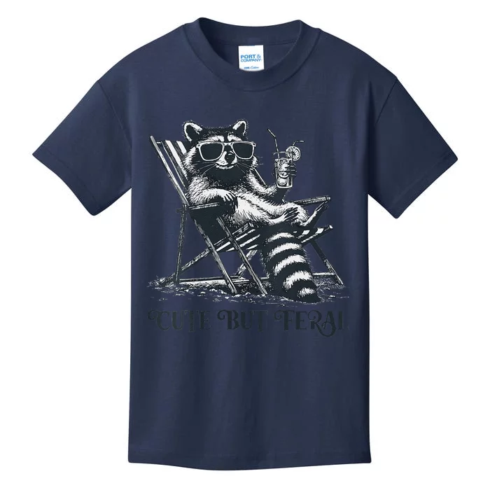 Raccoon Cute But Feral Funny Summer Design Kids T-Shirt