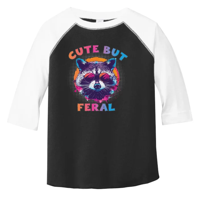 Raccoon Cute But Feral Colorful Raccoon Funny Sarcastic Toddler Fine Jersey T-Shirt