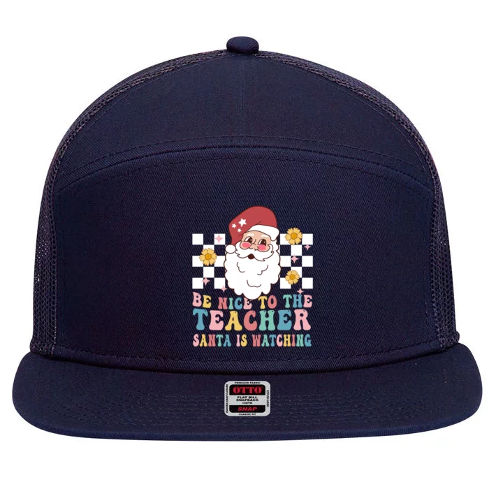 Retro Christmas Be Nice To The Teacher Cute Santa Face Xmas Great Gift 7 Panel Mesh Trucker Snapback Hat