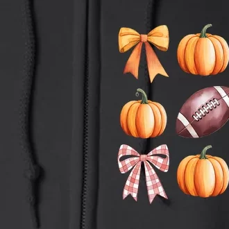 Retro Coquette Bow Pumpkin American Football Thanksgiving Full Zip Hoodie