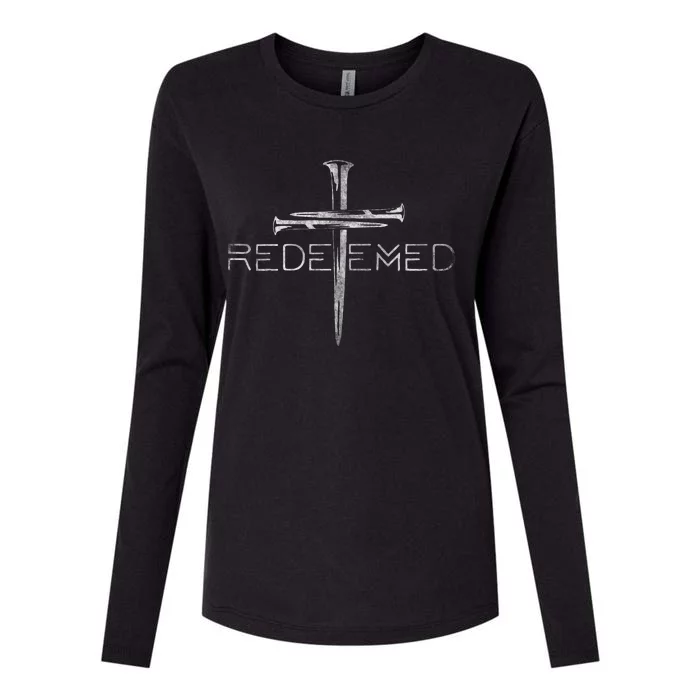 Redeemed Christian Bible Verse Cross Follower Christian Womens Cotton Relaxed Long Sleeve T-Shirt