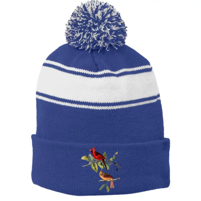 Red Cardinal Bird Male Female Gift For Cardinal Bird Lovers Gift Stripe Pom Pom Beanie