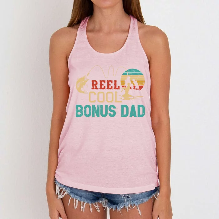 Reel Cool Bonus Dad Fishing Father’s Day Gift Fisher Dad Gift Women's Knotted Racerback Tank