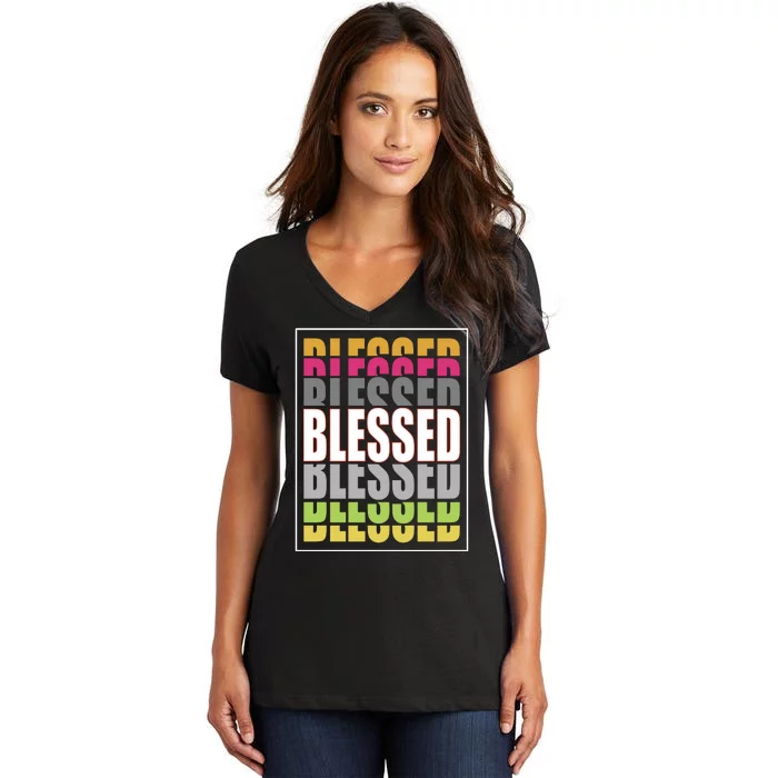 Retro Colored Blessed Mashup Women's V-Neck T-Shirt