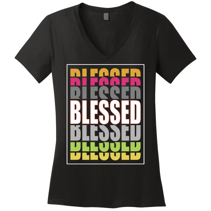 Retro Colored Blessed Mashup Women's V-Neck T-Shirt