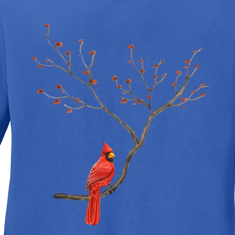 Red Cardinal Bird Lovers Birdwatching Birding Vintage Gift Cute Gift Ladies Long Sleeve Shirt