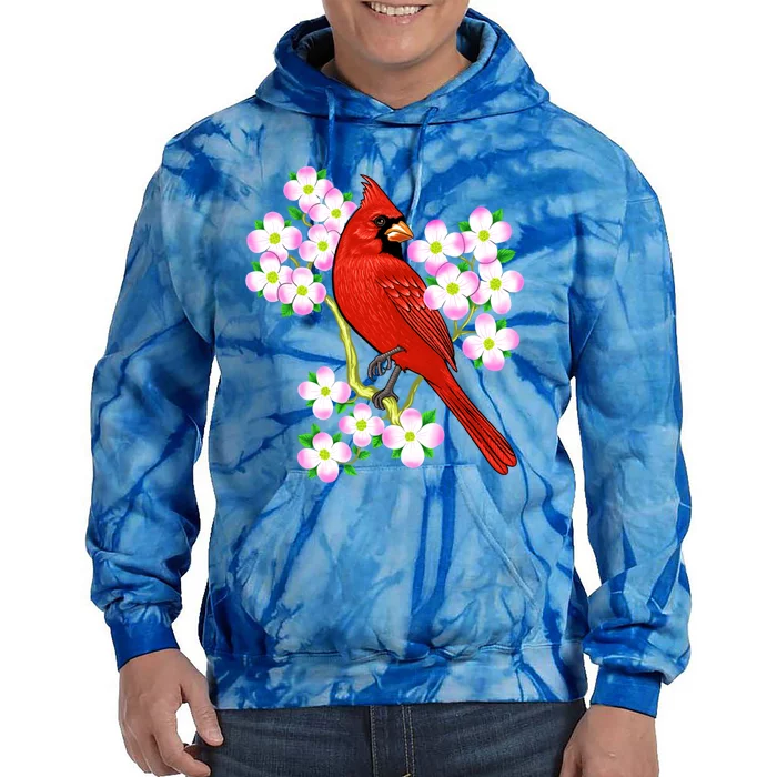 Red Cardinal Bird Dogwood Flower North Carolina Virginia Great Gift Tie Dye Hoodie