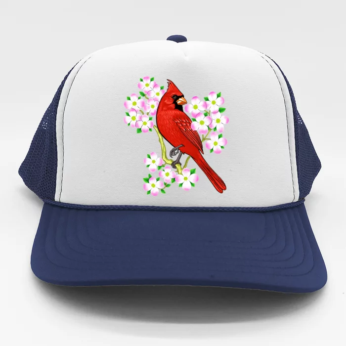 Red Cardinal Bird Dogwood Flower North Carolina Virginia Great Gift Trucker Hat