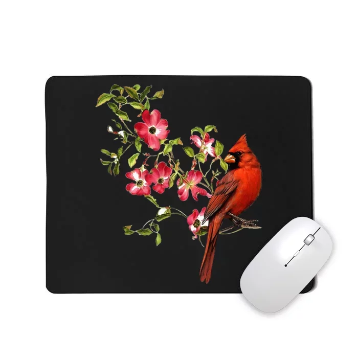 Red Cardinal Bird And Pink Flowering Dogwood Blossoms Mousepad