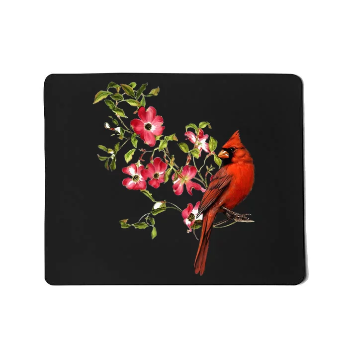 Red Cardinal Bird And Pink Flowering Dogwood Blossoms Mousepad