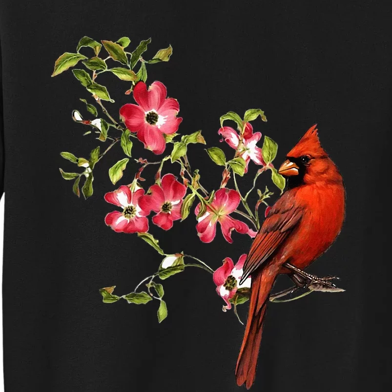 Red Cardinal Bird And Pink Flowering Dogwood Blossoms Tall Sweatshirt