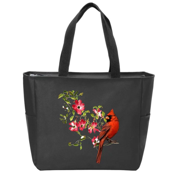 Red Cardinal Bird And Pink Flowering Dogwood Blossoms Zip Tote Bag