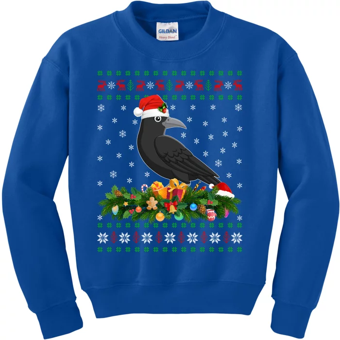 Raven Crow Bird Lover Xmas Santa Hat Ugly Crow Christmas Gift Kids Sweatshirt