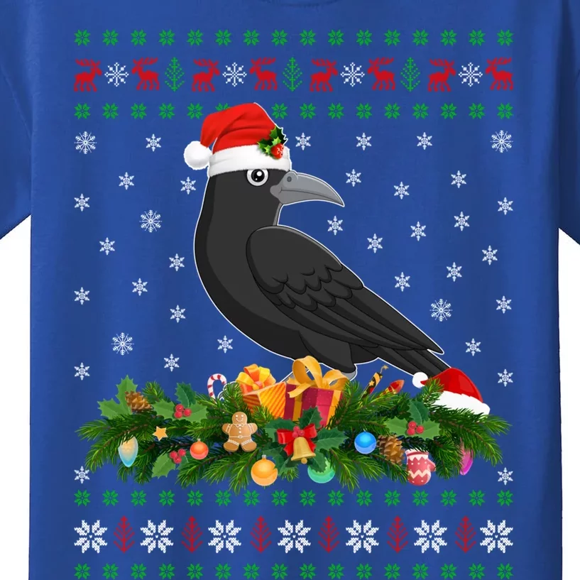 Raven Crow Bird Lover Xmas Santa Hat Ugly Crow Christmas Gift Kids T-Shirt