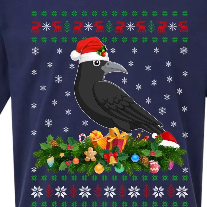 Raven Crow Bird Lover Xmas Santa Hat Ugly Crow Christmas Gift Sueded Cloud Jersey T-Shirt