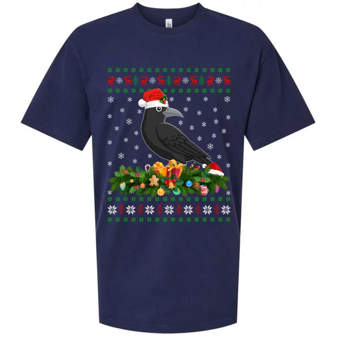 Raven Crow Bird Lover Xmas Santa Hat Ugly Crow Christmas Gift Sueded Cloud Jersey T-Shirt