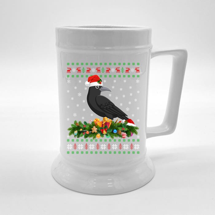 Raven Crow Bird Lover Xmas Santa Hat Ugly Crow Christmas Gift Front & Back Beer Stein